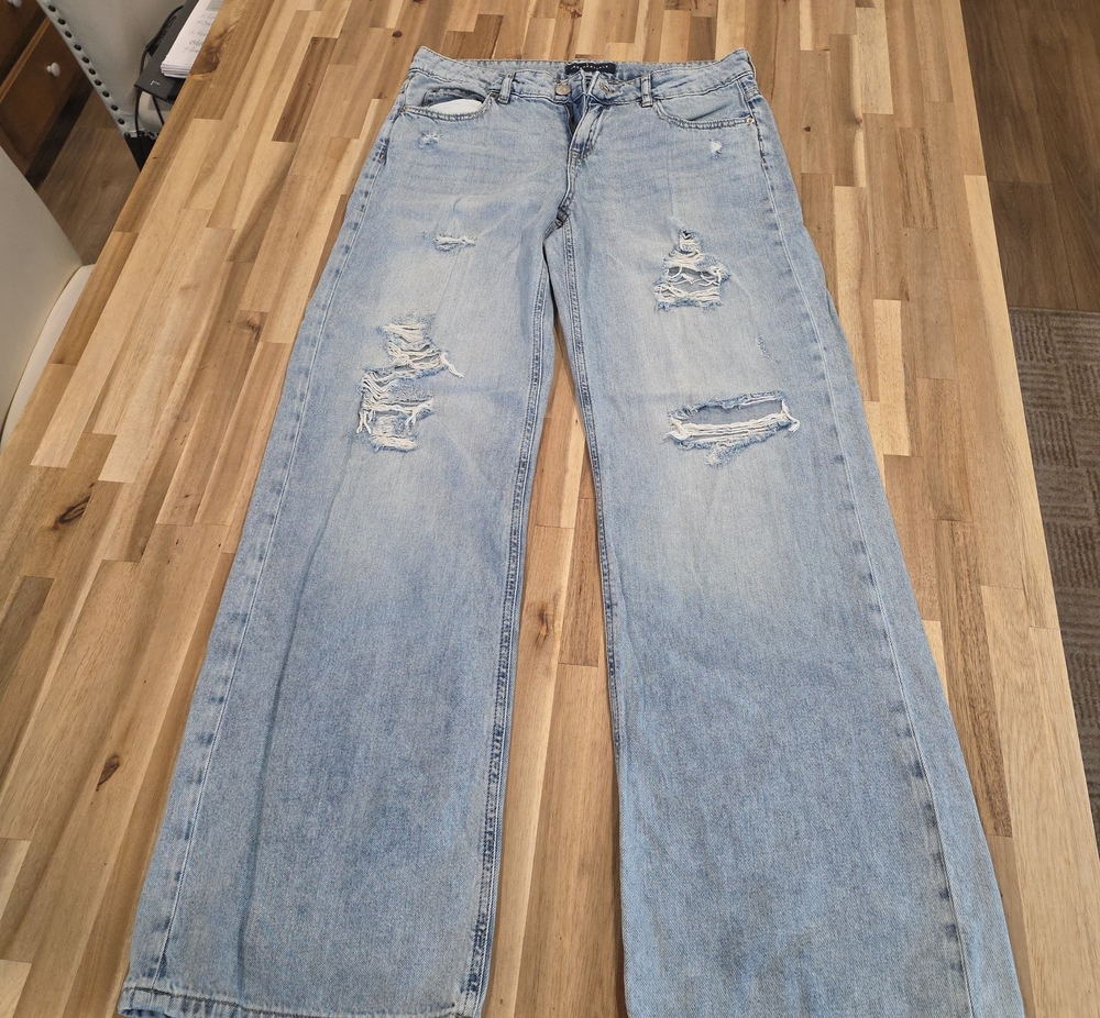 Aeropostale Light Blue Distressed Wide-Leg Jeans